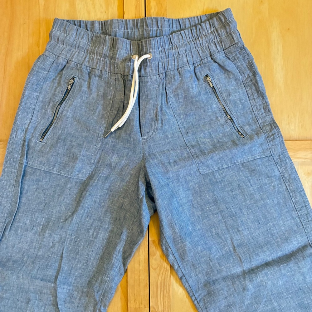 Eileen Fisher Linen Blend Drawstring Trousers in Blue, Pink, and Green - Picture 2 of 15